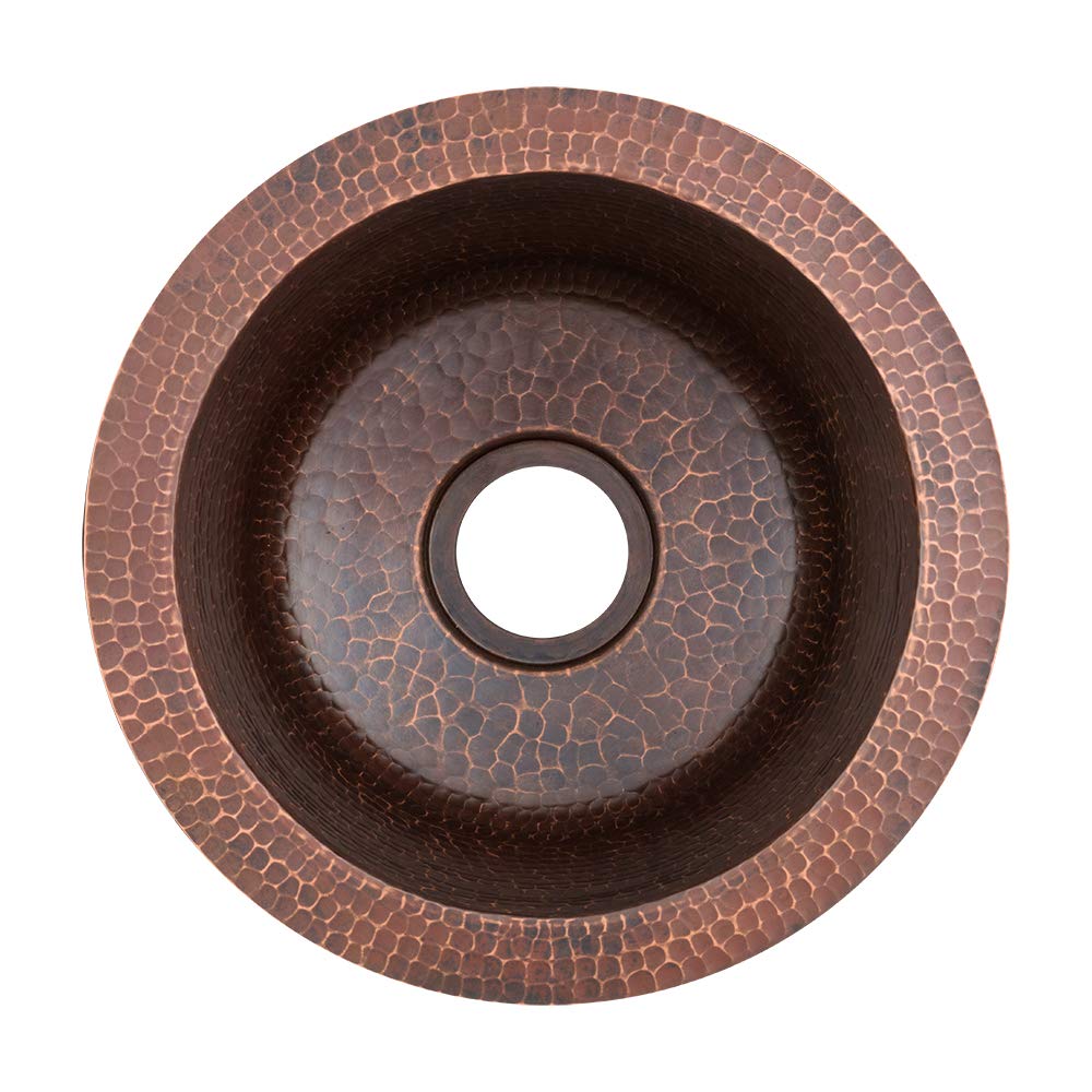 Premier Copper Products BR10DB2 10-Inch Round Hammered Copper Bar Sink w/ 2-Inch Drain Opening