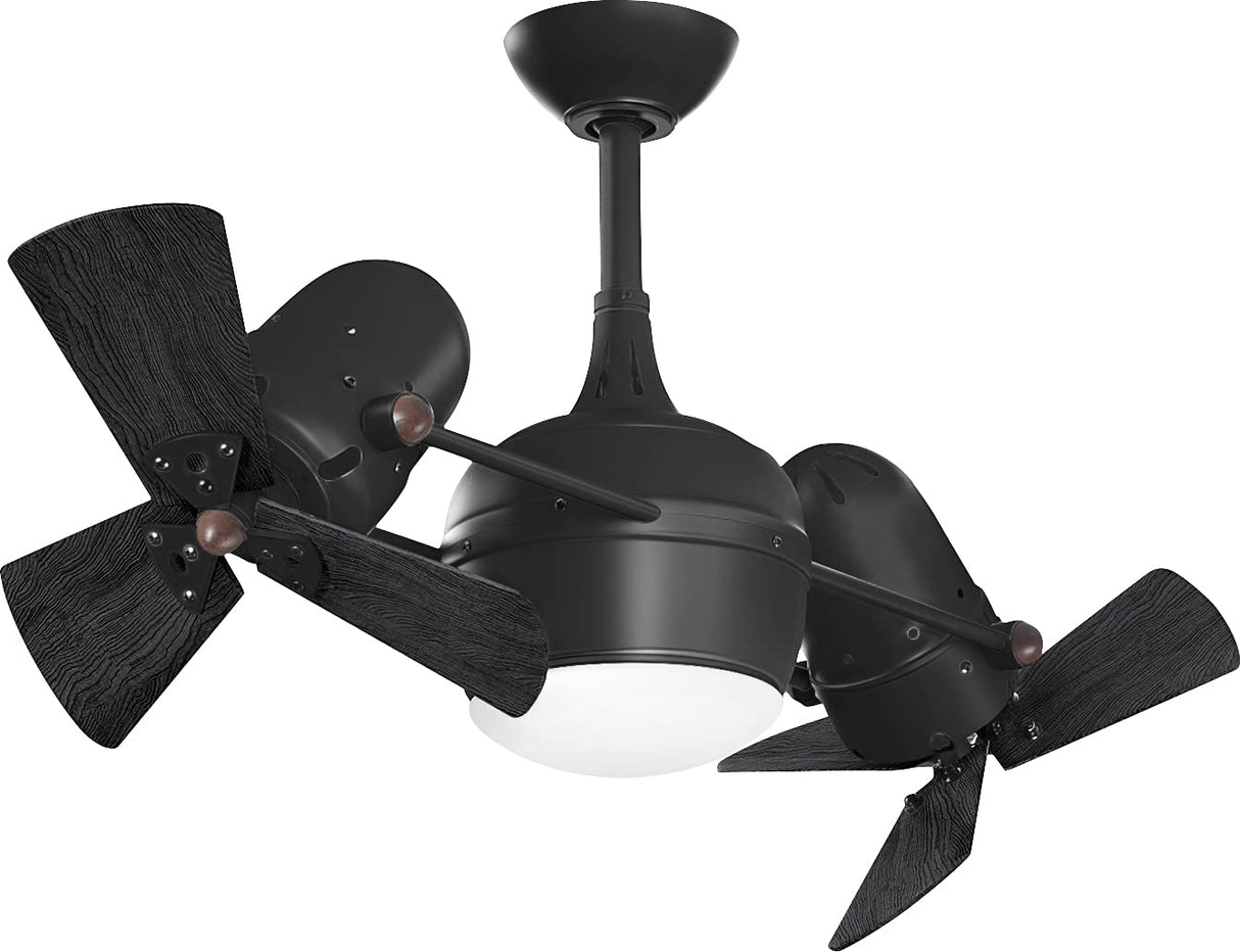 Matthews Fan DGLK-BK-WDBK Dagny 360° double-headed rotational ceiling fan with light kit in Matte Black finish with solid matte black wood blades.