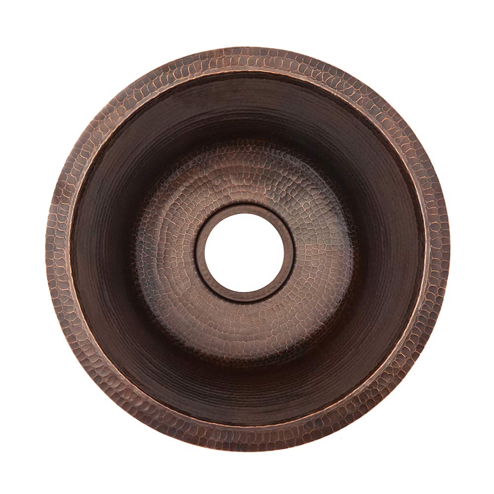 Premier Copper Products BR17DB 17-Inch Round Hammered Copper Prep Bar Sink