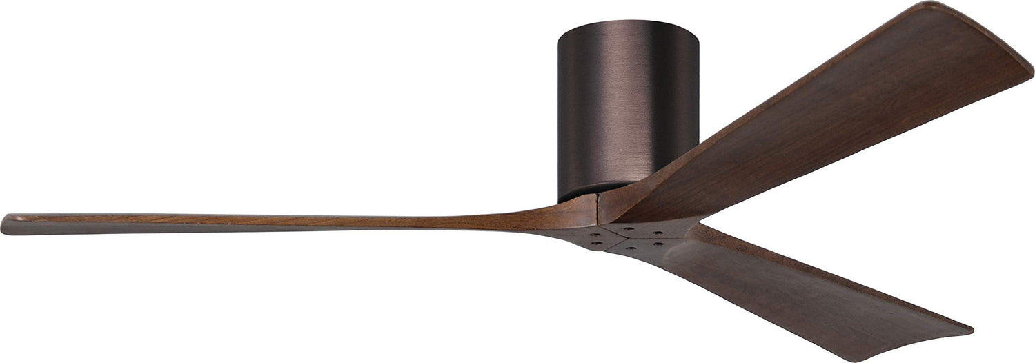 Matthews Fan IR3H-BB-WA-60 Irene-3H three-blade flush mount paddle fan in Brushed Bronze finish with 60” solid walnut tone blades.