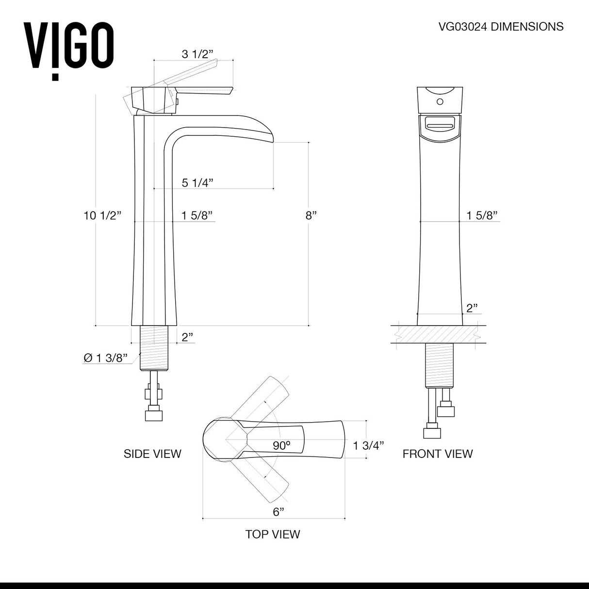 VIGO Niko 10.5 inch H Single Hole Single Handle Bathroom Faucet in Matte Black - Vessel Sink Faucet VG03024MB