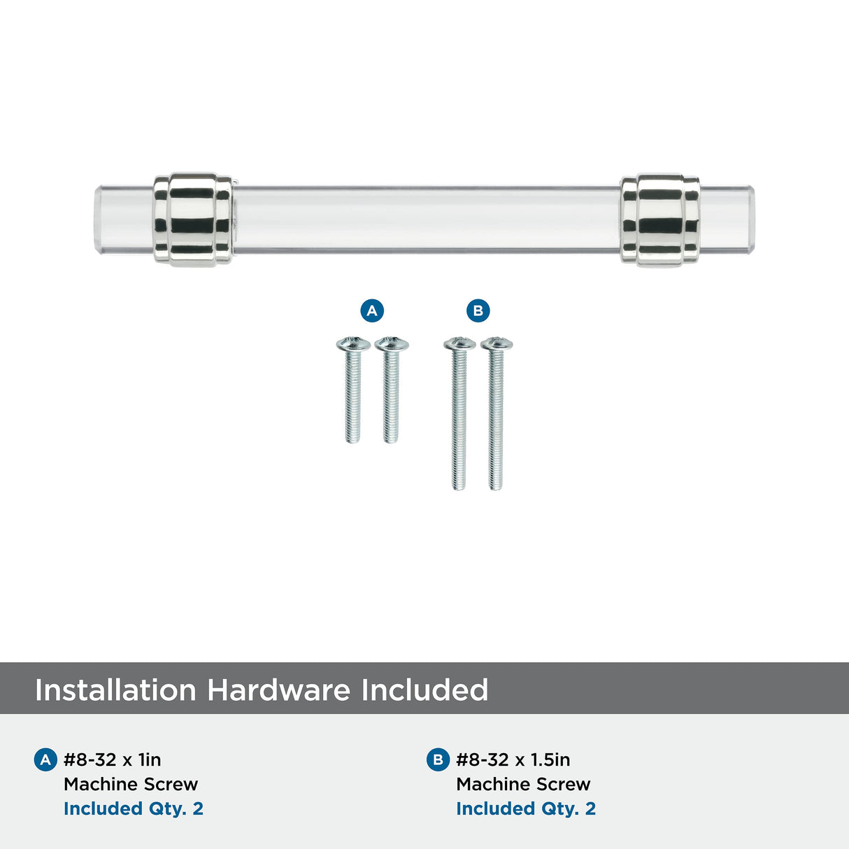 Amerock Cabinet Pull Clear/Polished Chrome 3-3/4 inch (96 mm) Center to Center Glacio 1 Pack Drawer Pull Drawer Handle Cabinet Hardware