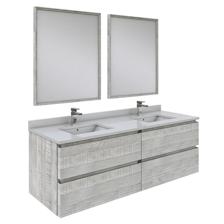 Fresca FVN31-3030ASH Fresca Formosa 60" Wall Hung Double Sink Modern Bathroom Vanity w/ Mirrors in Ash