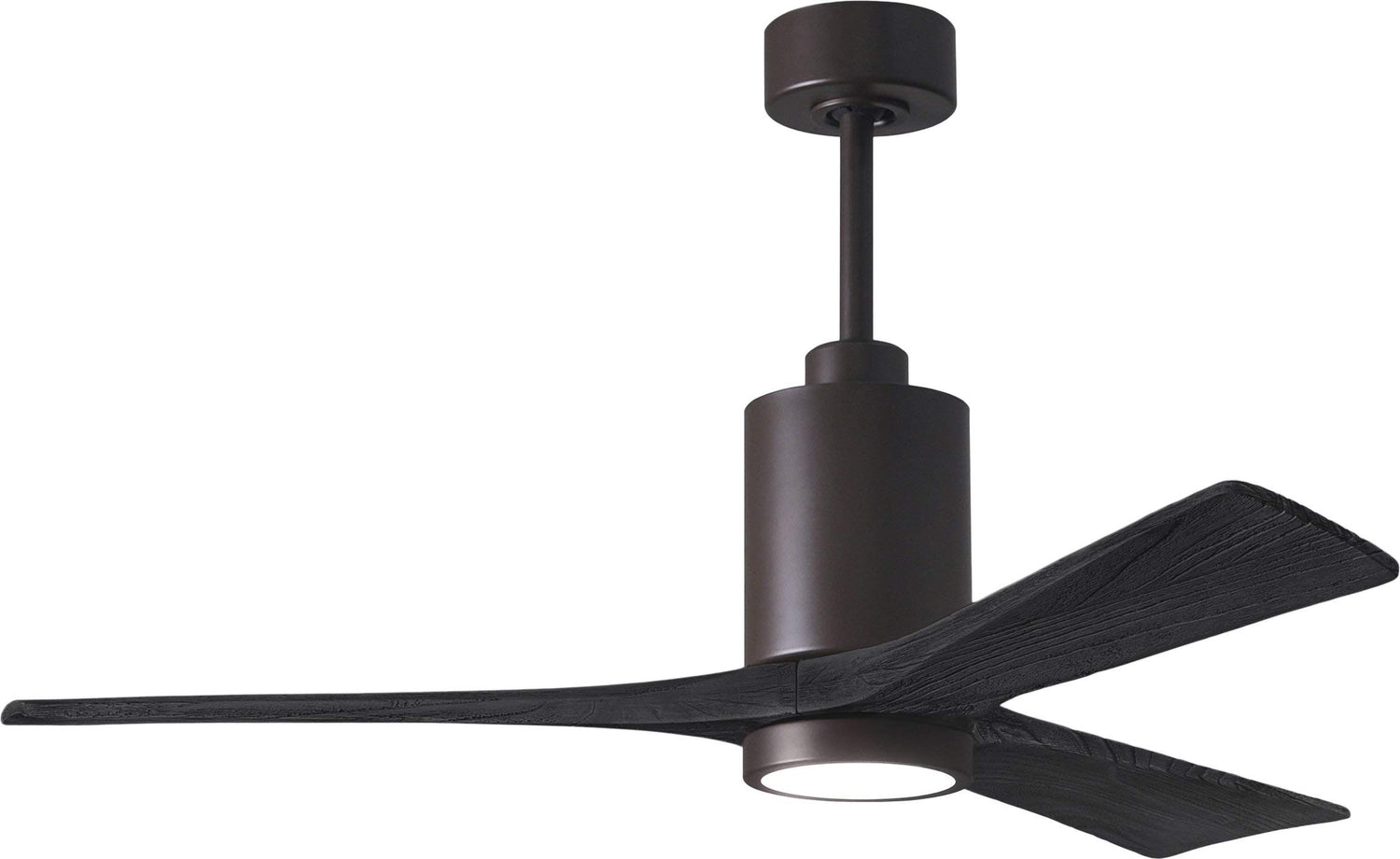 Matthews Fan PA3-TB-BK-52 Patricia-3 three-blade ceiling fan in Textured Bronze finish with 52” solid matte black wood blades and dimmable LED light kit