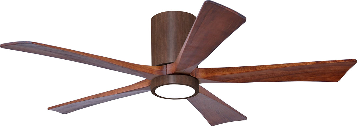 Matthews Fan IR5HLK-WN-WA-52 IR5HLK five-blade flush mount paddle fan in Walnut finish with 52” solid walnut tone blades and integrated LED light kit.