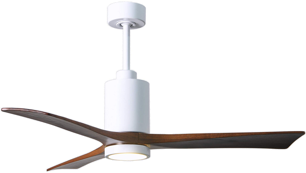Matthews Fan PA3-WH-WA-52 Patricia-3 three-blade ceiling fan in Gloss White finish with 52” solid walnut tone blades and dimmable LED light kit