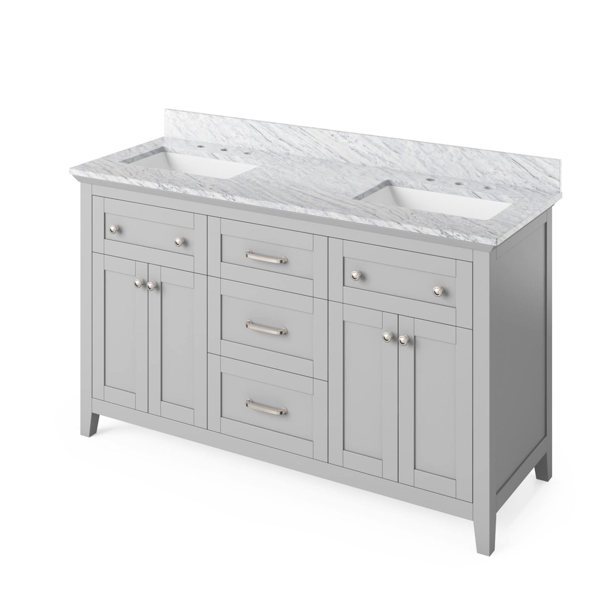 Jeffrey Alexander VKITCHA60WHSGR 60" White Chatham Vanity, double bowl, Steel Grey Cultured Marble Vanity Top, two undermount rectangle bowls