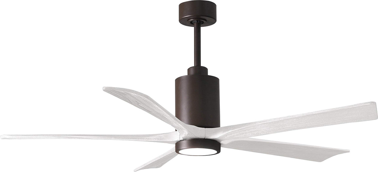 Matthews Fan PA5-TB-MWH-60 Patricia-5 five-blade ceiling fan in Textured Bronze finish with 60” solid matte white wood blades and dimmable LED light kit 