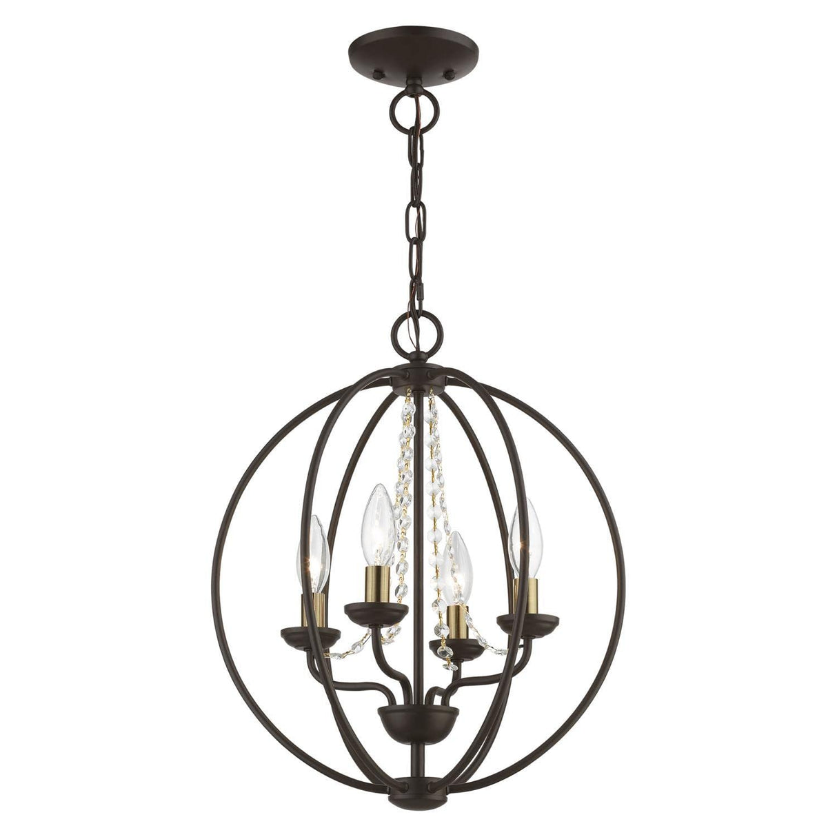Livex Lighting 40914-07 Arabella - 4 Light Globe Convertible Chandelier In Shabby Chic Style-18.5 Inches Tall and 15 Inches Wide, Finish Color: Bronze/Antique Brass