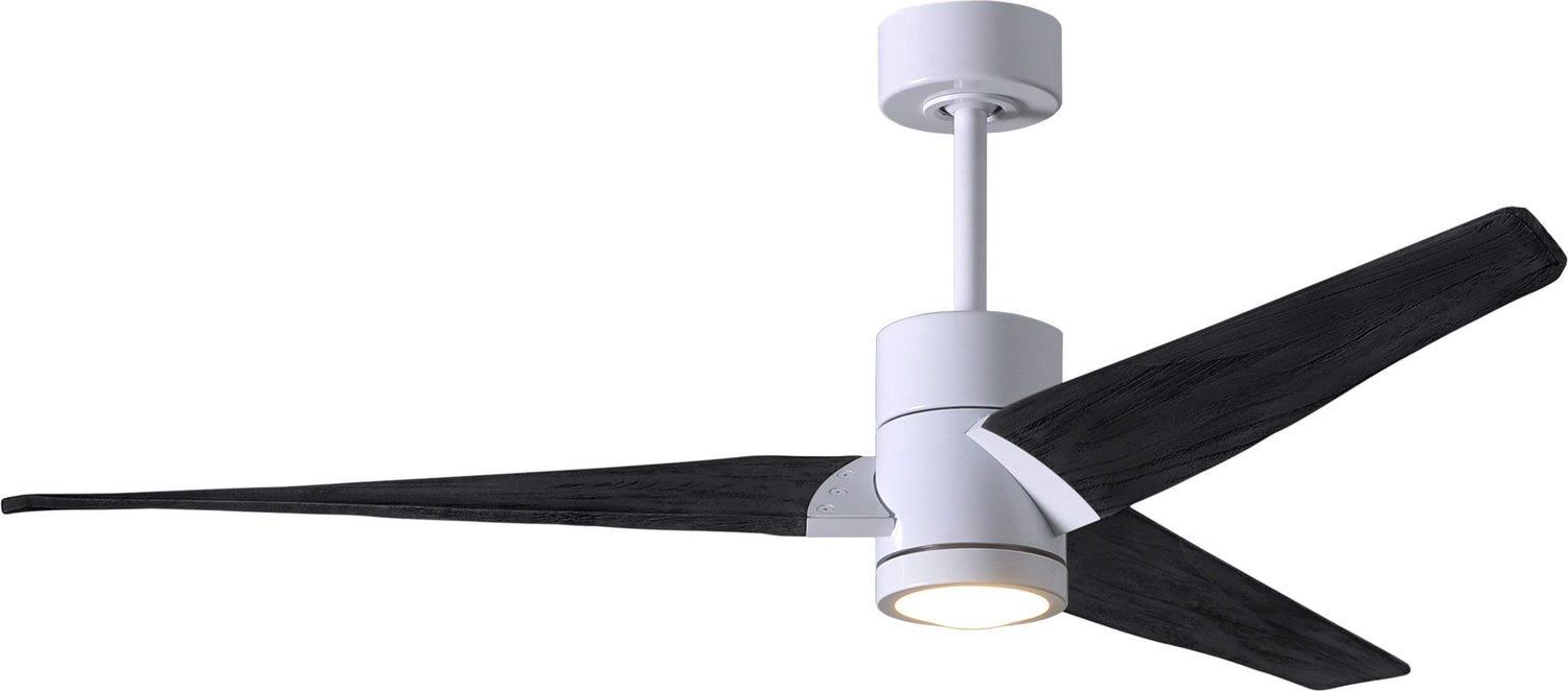 Matthews Fan SJ-WH-BK-52 Super Janet three-blade ceiling fan in Gloss White finish with 52” solid matte blade wood blades and dimmable LED light kit