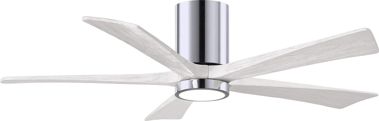 Matthews Fan IR5HLK-CR-MWH-52 IR5HLK five-blade flush mount paddle fan in Polished Chrome finish with 52” solid matte white wood blades and integrated LED light kit.