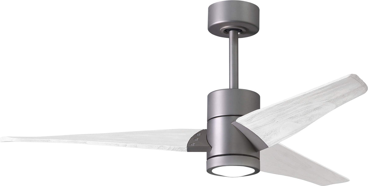 Matthews Fan SJ-BN-MWH-52 Super Janet three-blade ceiling fan in Brushed Nickel finish with 52” solid matte white wood blades and dimmable LED light kit