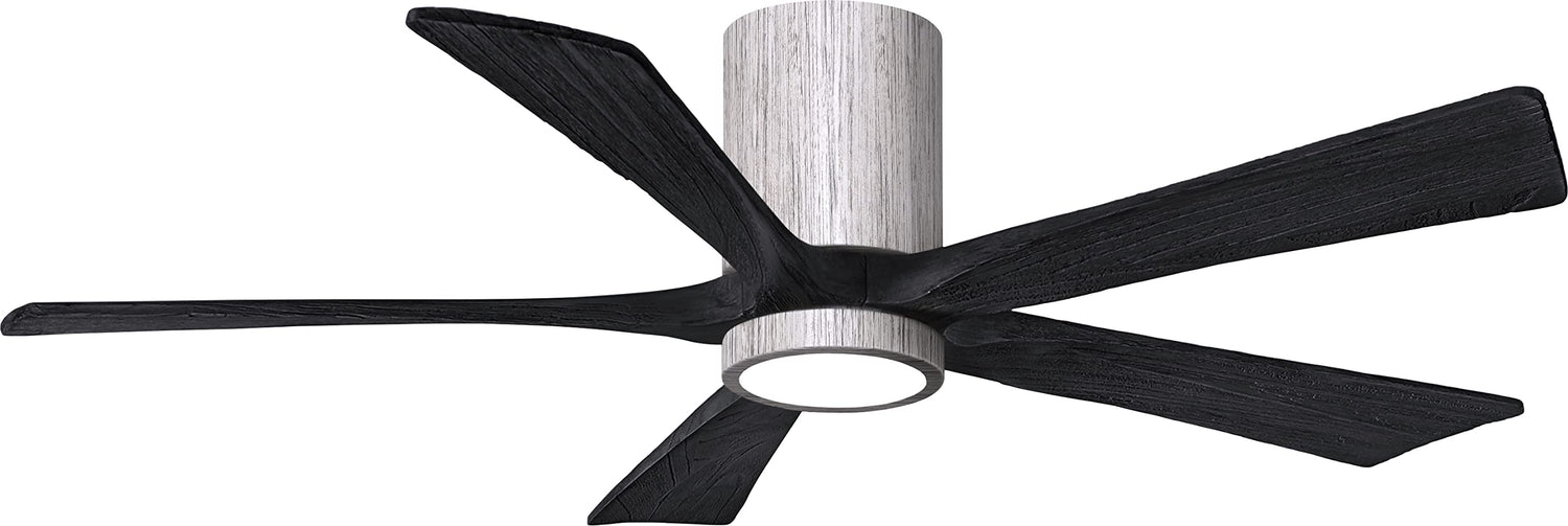 Matthews Fan IR5HLK-BW-BK-52 IR5HLK five-blade flush mount paddle fan in Barn Wood finish with 52” solid matte black wood blades and integrated LED light kit.