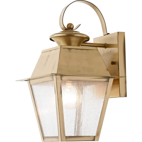 Livex Lighting 2162-01 Transitional One Light Outdoor Wall Lantern from Mansfield Collection Finish, Antique Brass