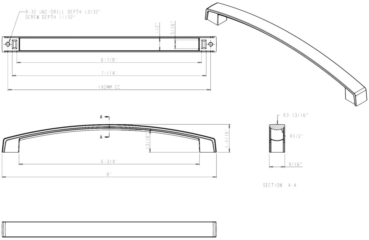 Jeffrey Alexander 549-192MB 192 mm Center-to-Center Matte Black Merrick Cabinet Pull