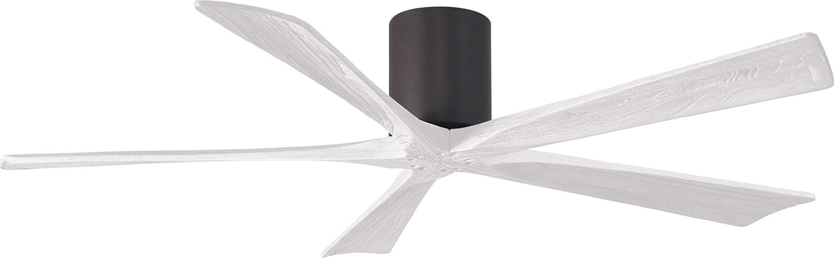 Matthews Fan IR5H-TB-MWH-60 Irene-5H five-blade flush mount paddle fan in Textured Bronze finish with 60” solid matte white wood blades. 