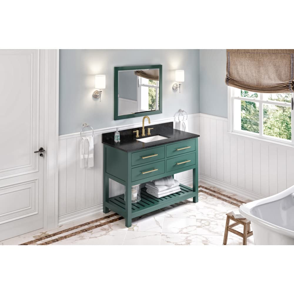 Jeffrey Alexander VKITWAV48GNBGR 48" Forest Green Wavecrest Vanity, Black Granite Vanity Top, undermount rectangle bowl