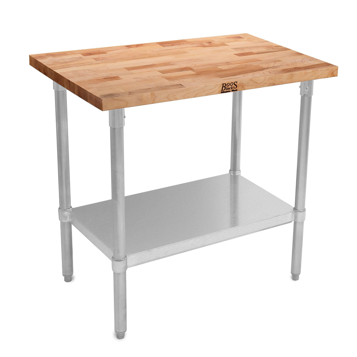 John Boos JNS01 Maple Wood Top Work Table with Adjustable Lower Shelf, 36 x 24 1.5 Inch, Galvanized Steel