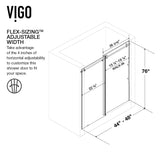 VIGO Adjustable 44-48" W x 76" H Elan E-Class Frameless Sliding Rectangle Shower Door with Clear Tempered Glass, Reversible Door Handle and Stainless Steel Hardware in Chrome-VG6021CHCL4876
