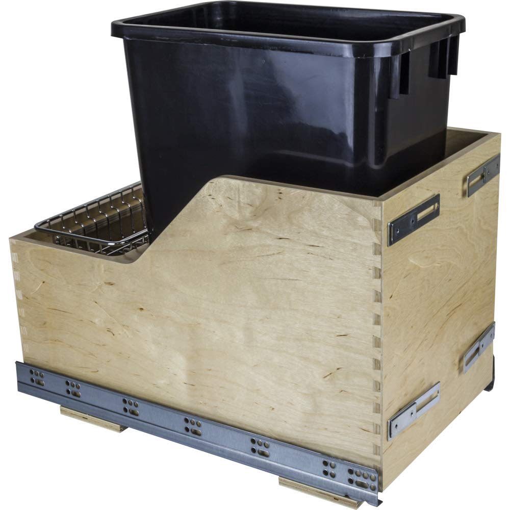 Hardware Resources CDM-WBMS35B Single 35 Quart Bottom-Mount Soft-close Trashcan Pullout for Door Mounting, Includes Black Can