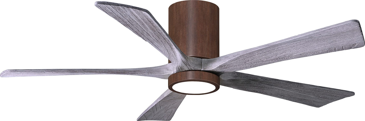 Matthews Fan IR5HLK-WN-BW-52 IR5HLK five-blade flush mount paddle fan in Walnut finish with 52” solid barn wood tone blades and integrated LED light kit.