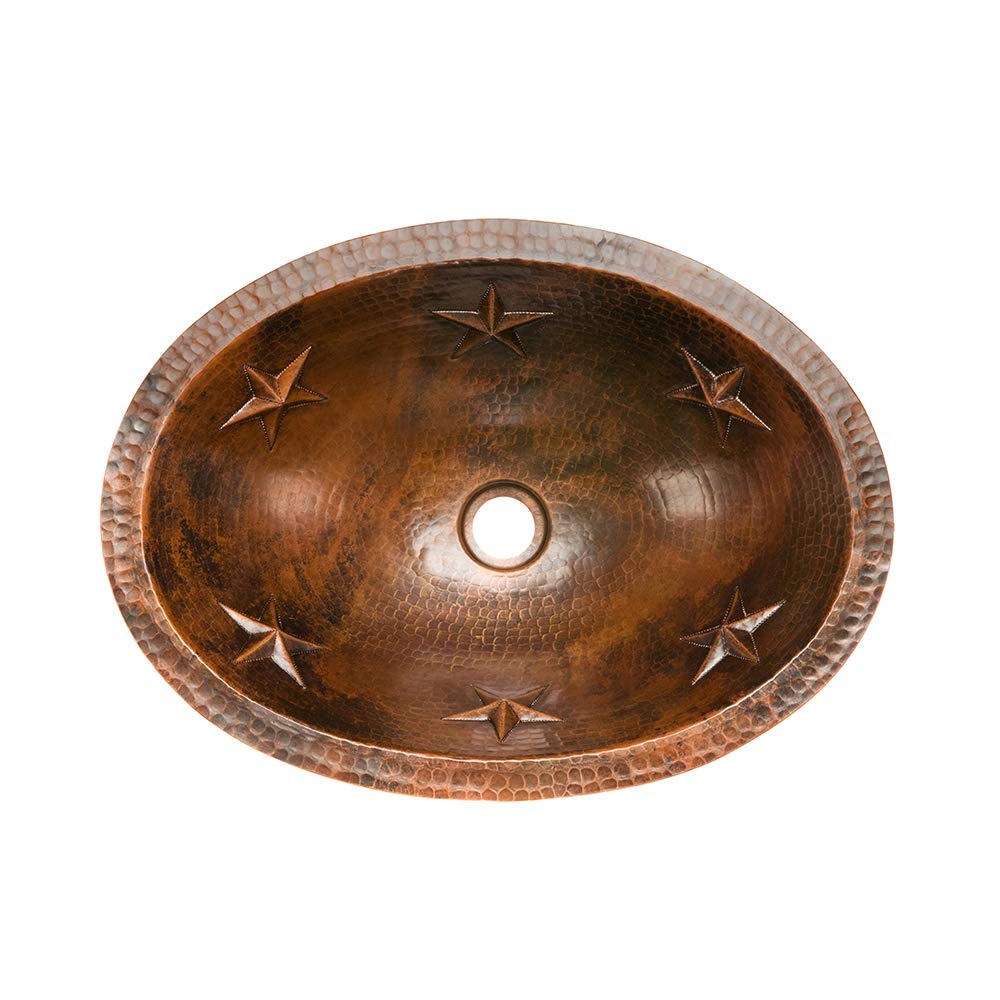 Premier Copper Products LO19FSTDB 19-Inch Oval Star Under Mount Hammered Copper Bathroom Sink, Oil Rubbed Bronze