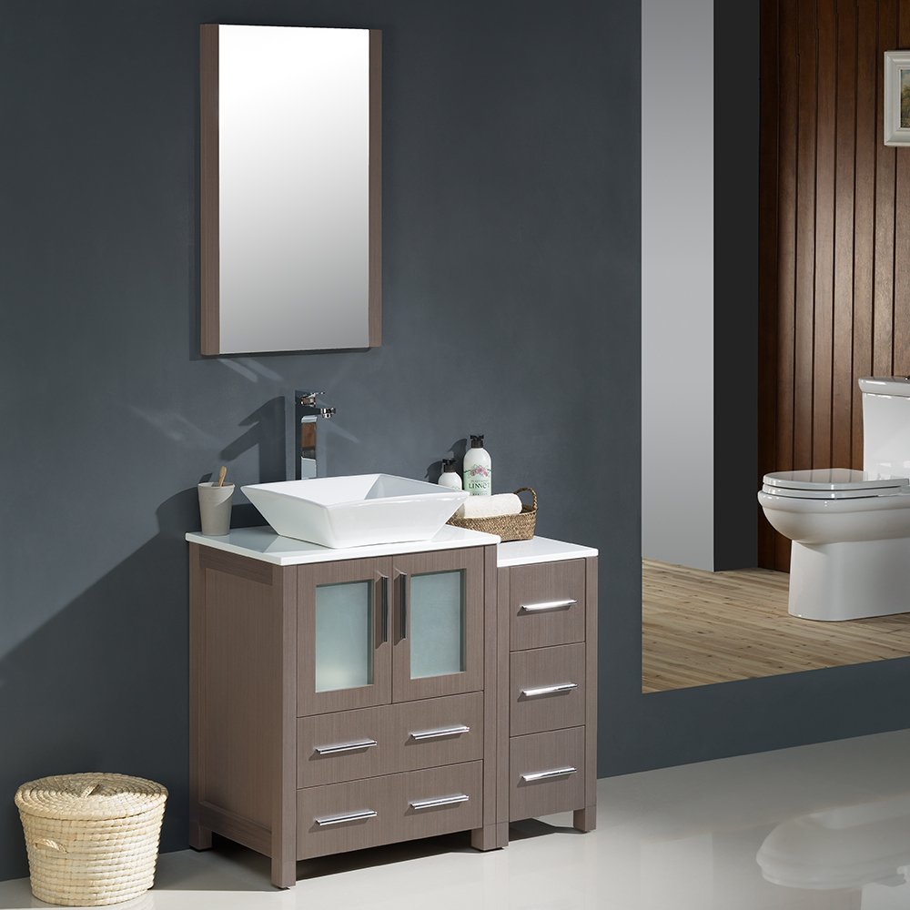 Fresca FVN62-2412GO-VSL Fresca Torino 36" Gray Oak Modern Bathroom Vanity w/ Side Cabinet & Vessel Sink