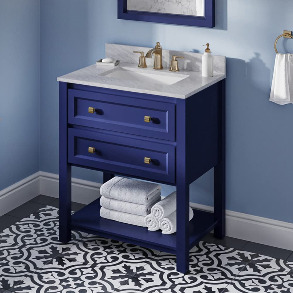 Jeffrey Alexander VKITADL30BLWCR 30" Hale Blue Adler Vanity, White Carrara Marble Vanity Top, undermount rectangle bowl