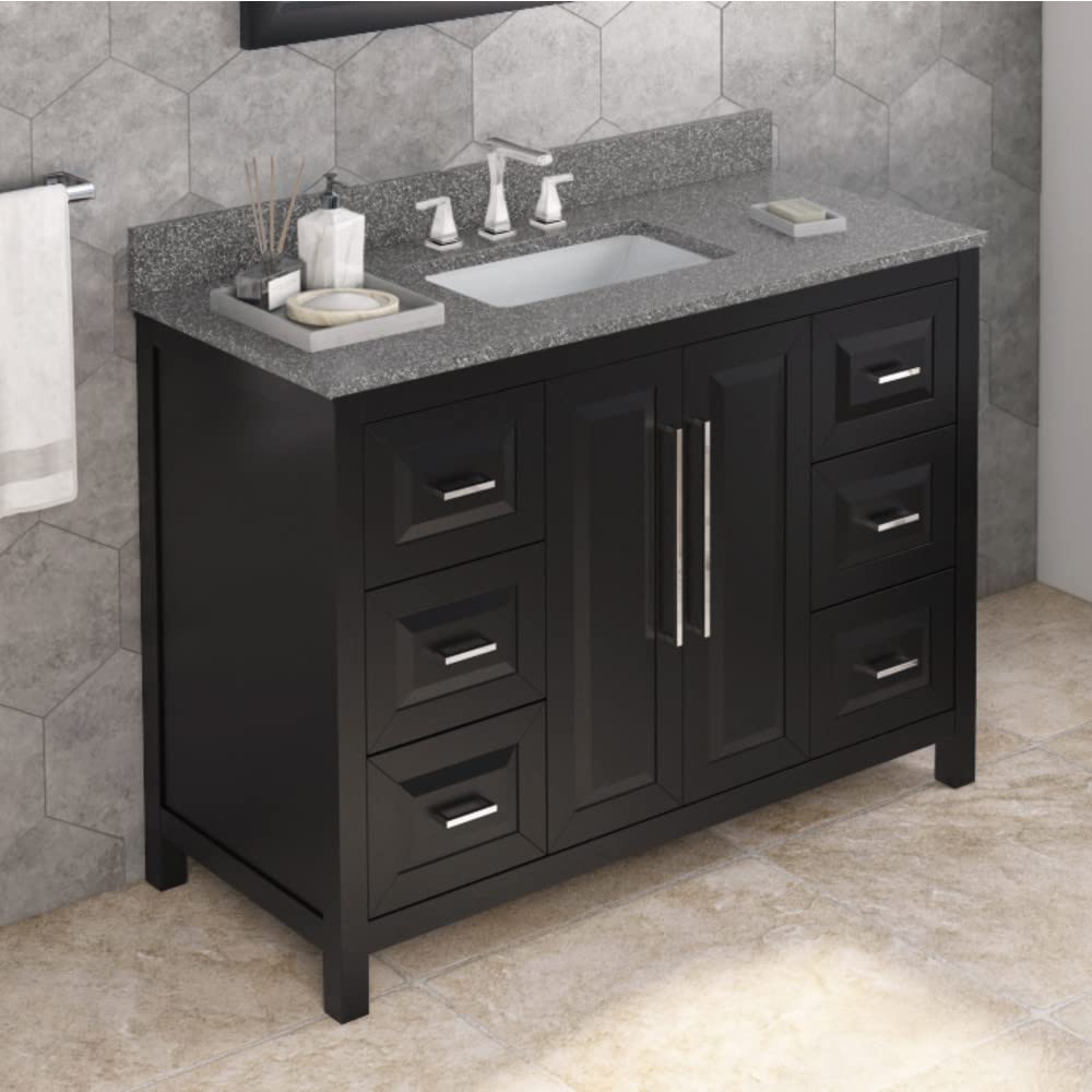 Jeffrey Alexander VKITCAD48BKBOR 48" Black Cade Vanity, Boulder Cultured Marble Vanity Top, undermount rectangle bowl