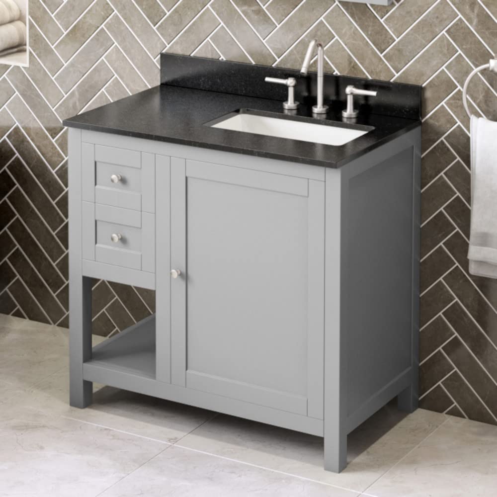 Jeffrey Alexander VKITAST36GRBGR 36" Grey Astoria Vanity, right offset, Black Granite Vanity Top, undermount rectangle bowl
