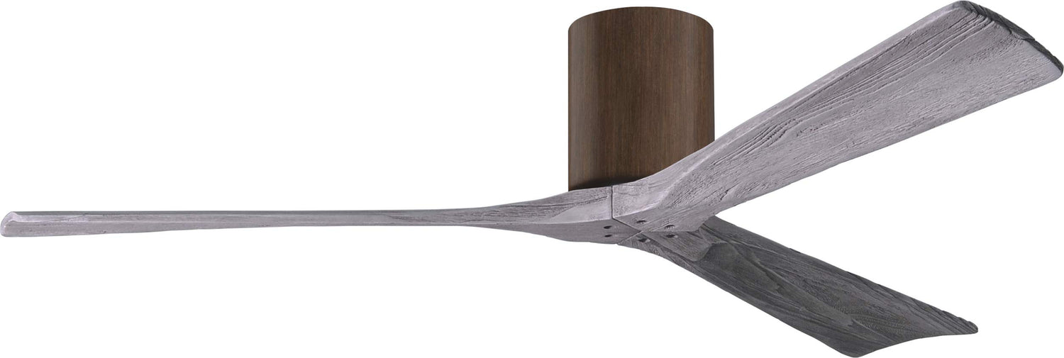 Matthews Fan IR3H-WN-BW-60 Irene-3H three-blade flush mount paddle fan in Walnut finish with 60” solid barn wood tone blades.
