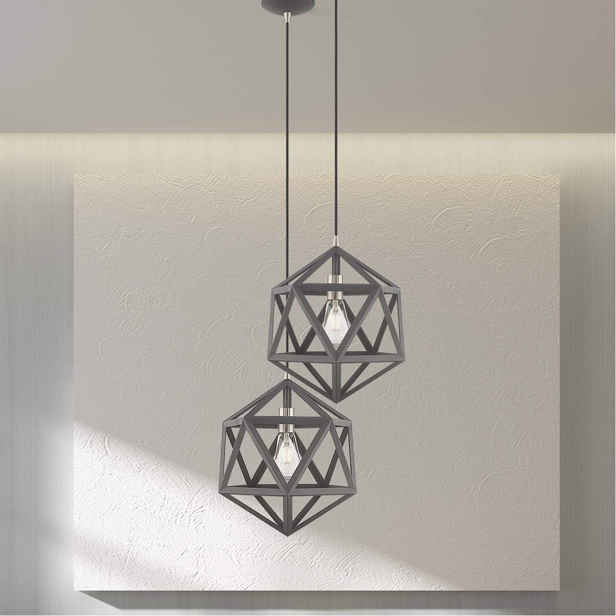 Livex Lighting 41328-76 Geometric Shade - 13" One Light Mini Pendant, Scandinavian Gray Finish with Scandinavian Gray Metal Shade