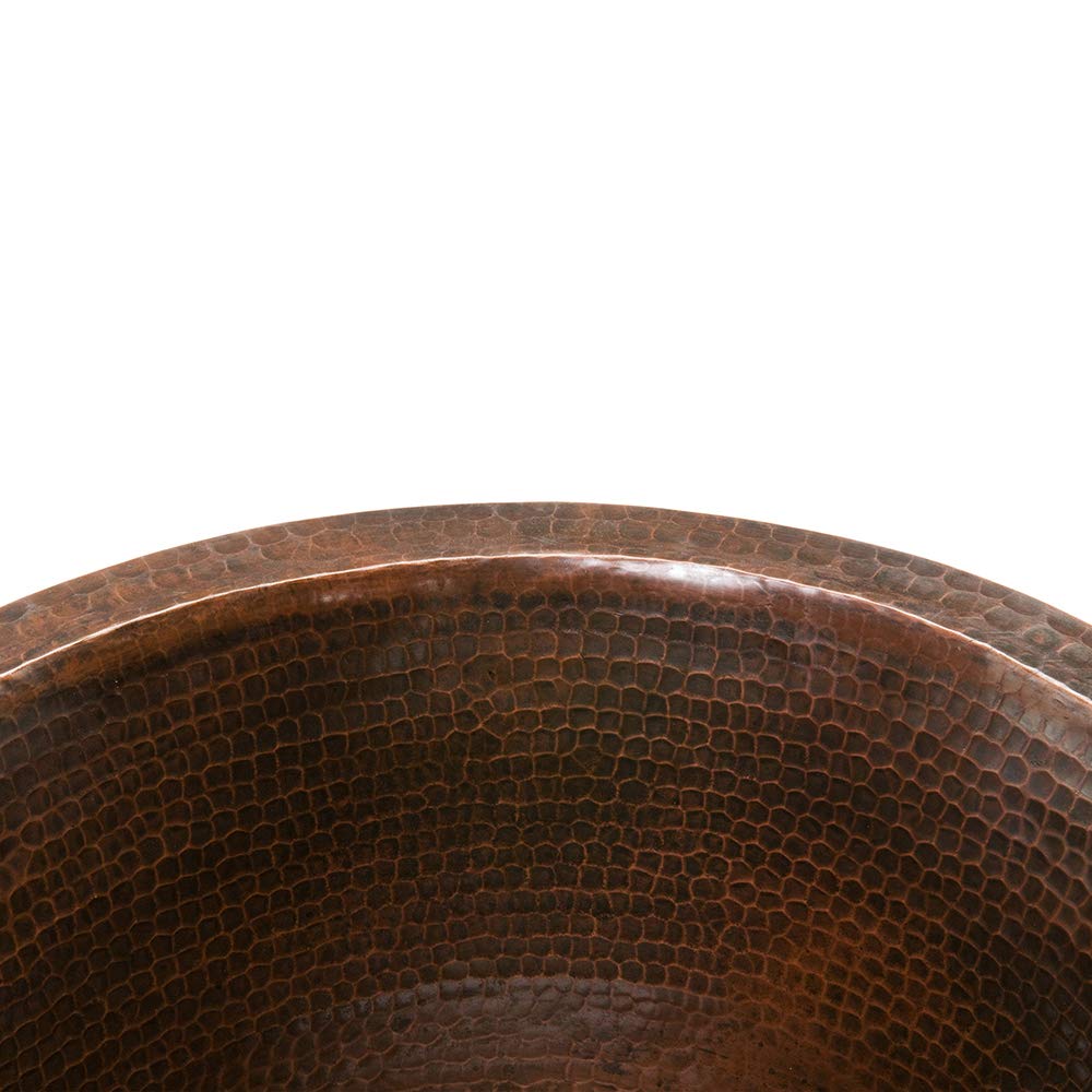 Premier Copper Products BR16DB3 16-Inch Universal Round Hammered Copper Sink with 3.5-Inch Drain Size, Oil Rubbed Bronze