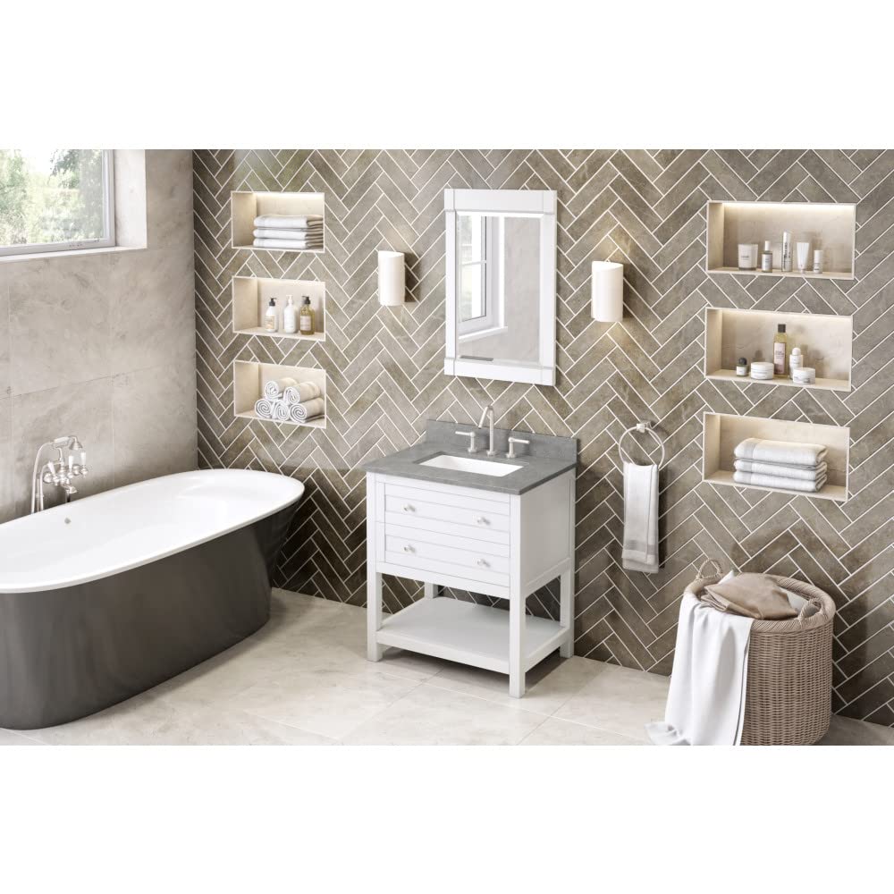 Jeffrey Alexander VKITAST30WHSGR 30" White Astoria Vanity, Steel Grey Cultured Marble Vanity Top, undermount rectangle bowl