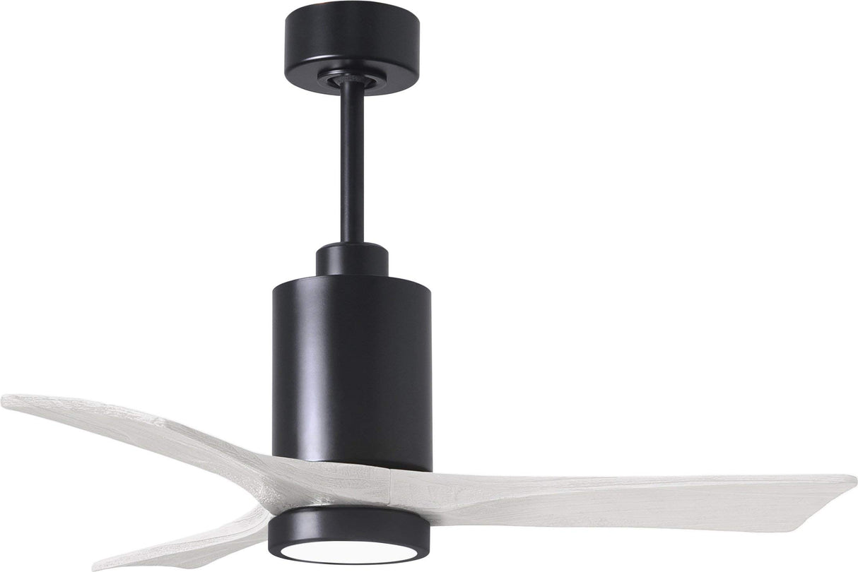 Matthews Fan PA3-BK-MWH-42 Patricia-3 three-blade ceiling fan in Matte Black finish with 42” solid matte white wood blades and dimmable LED light kit