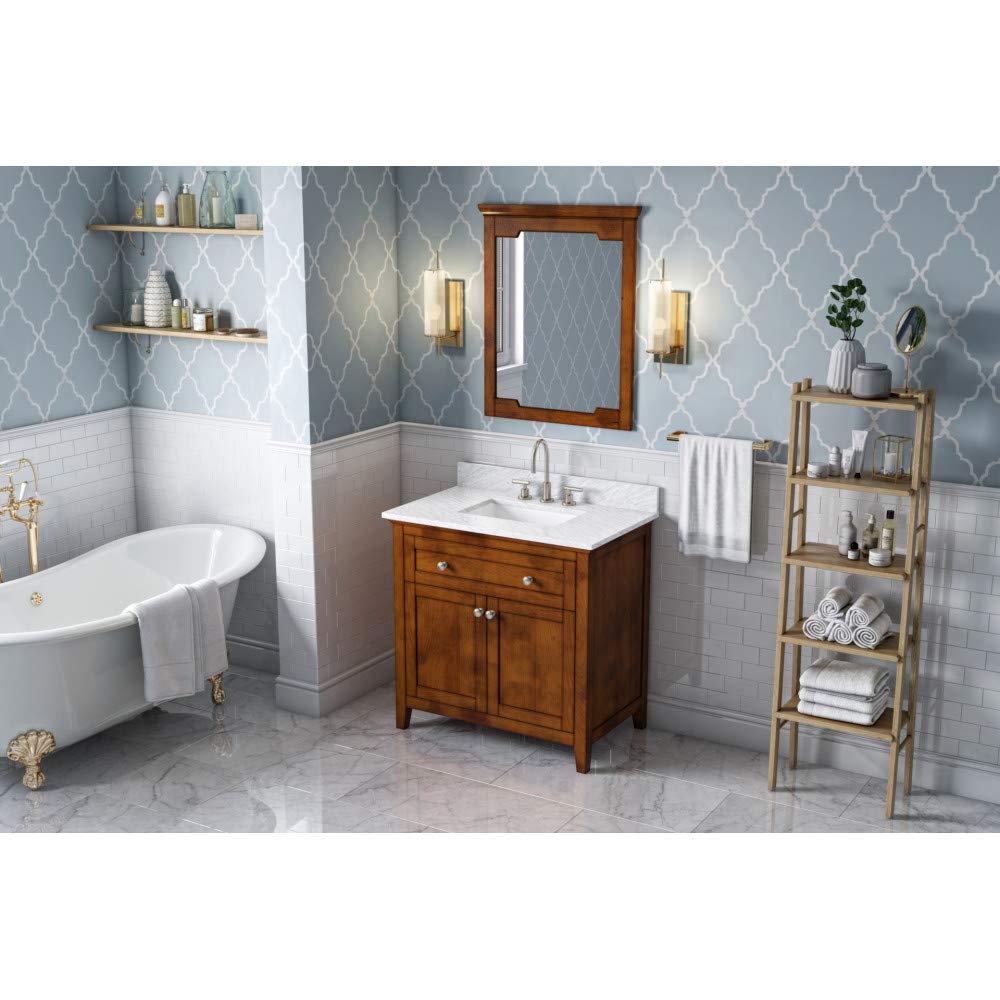 Jeffrey Alexander VKITCHA36CHWCR 36" Chocolate Chatham Vanity, White Carrara Marble Vanity Top, undermount rectangle bowl