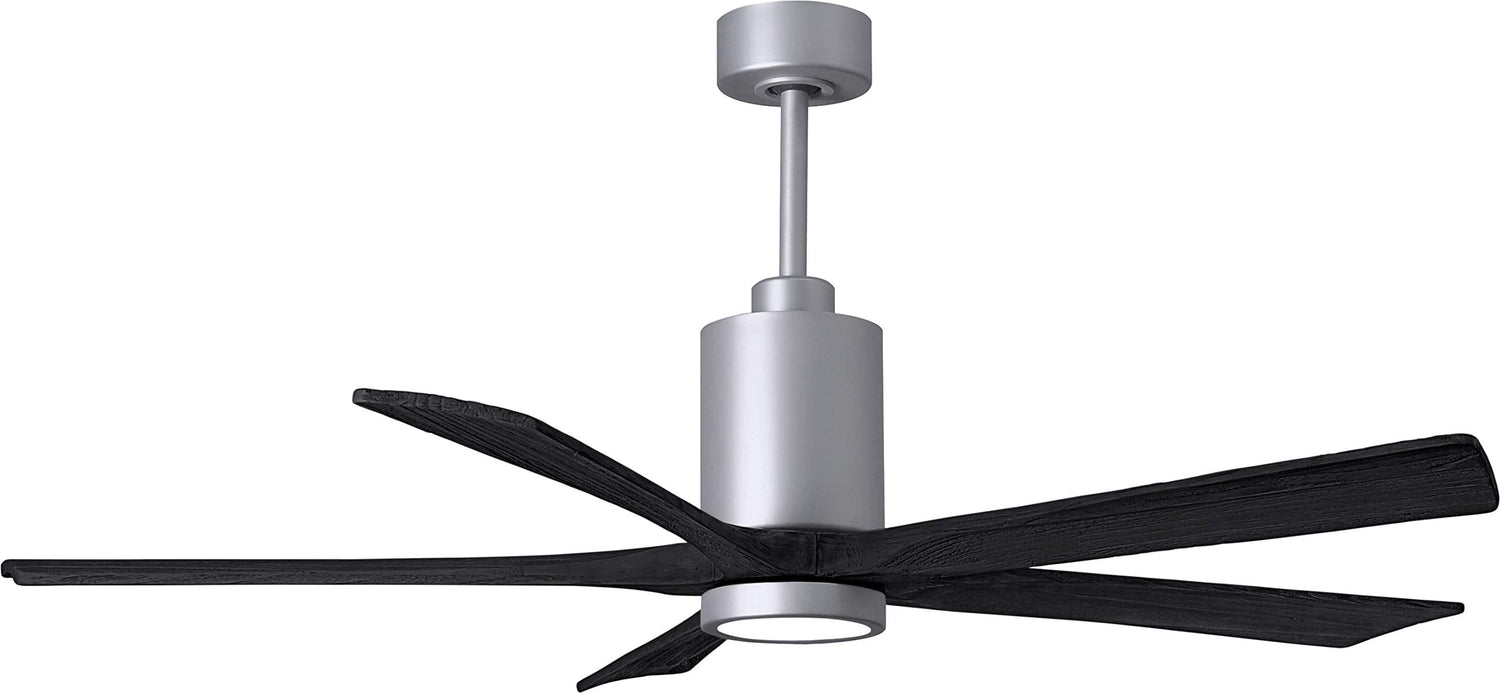 Matthews Fan PA5-BN-BK-60 Patricia-5 five-blade ceiling fan in Brushed Nickel finish with 60” solid matte black wood blades and dimmable LED light kit
