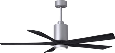 Matthews Fan PA5-BN-BK-60 Patricia-5 five-blade ceiling fan in Brushed Nickel finish with 60” solid matte black wood blades and dimmable LED light kit