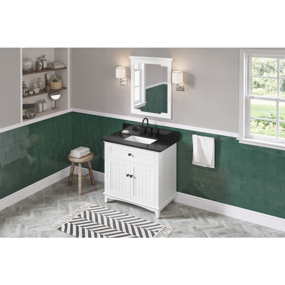 Jeffrey Alexander VKITSAV36WHBGR 36" White Savino Vanity, Black Granite Vanity Top, undermount rectangle bowl