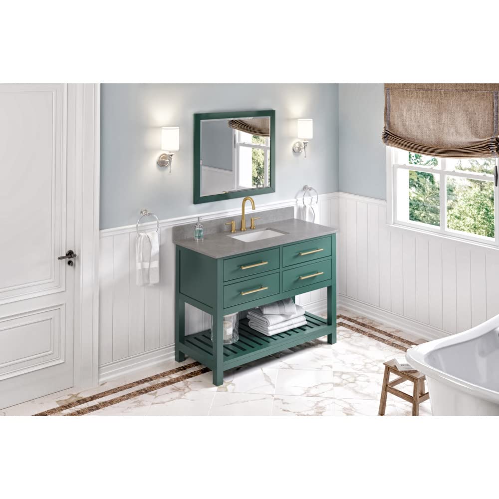 Jeffrey Alexander VKITWAV48GNSGR 48" Forest Green Wavecrest Vanity, Steel Grey Cultured Marble Vanity Top, undermount rectangle bowl