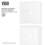 VIGO VGT1092MB 14.5" L -14.5" W -11.63" H Handmade Matte Stone Square Vessel Bathroom Sink Set in Matte White Finish with Matte Black Single-Handle Waterfall Single Hole Faucet and Pop Up Drain