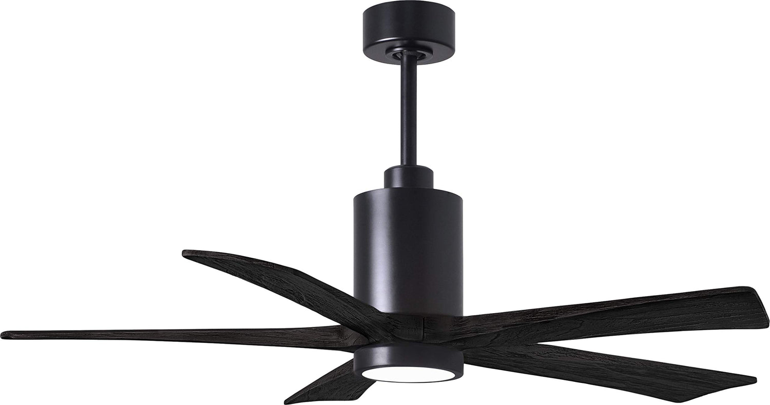 Matthews Fan PA5-BK-BK-52 Patricia-5 five-blade ceiling fan in Matte Black finish with 52” solid matte black wood blades and dimmable LED light kit
