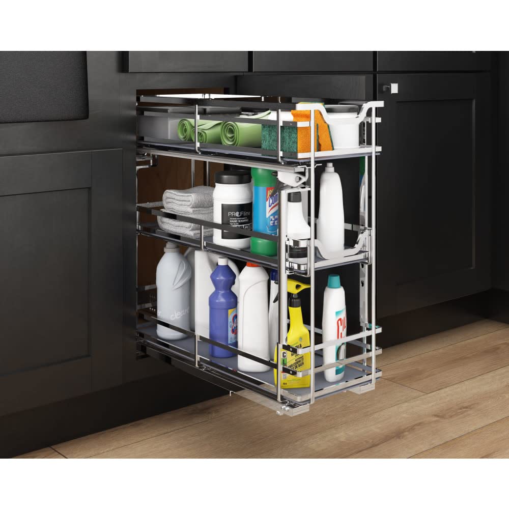 Hardware Resources SWS-DBPO8PC 8" Polished Chrome STORAGE WITH STYLE® Metal "No Wiggle" Under Drawer Base Pullout, Preassembled with Soft-close Slides