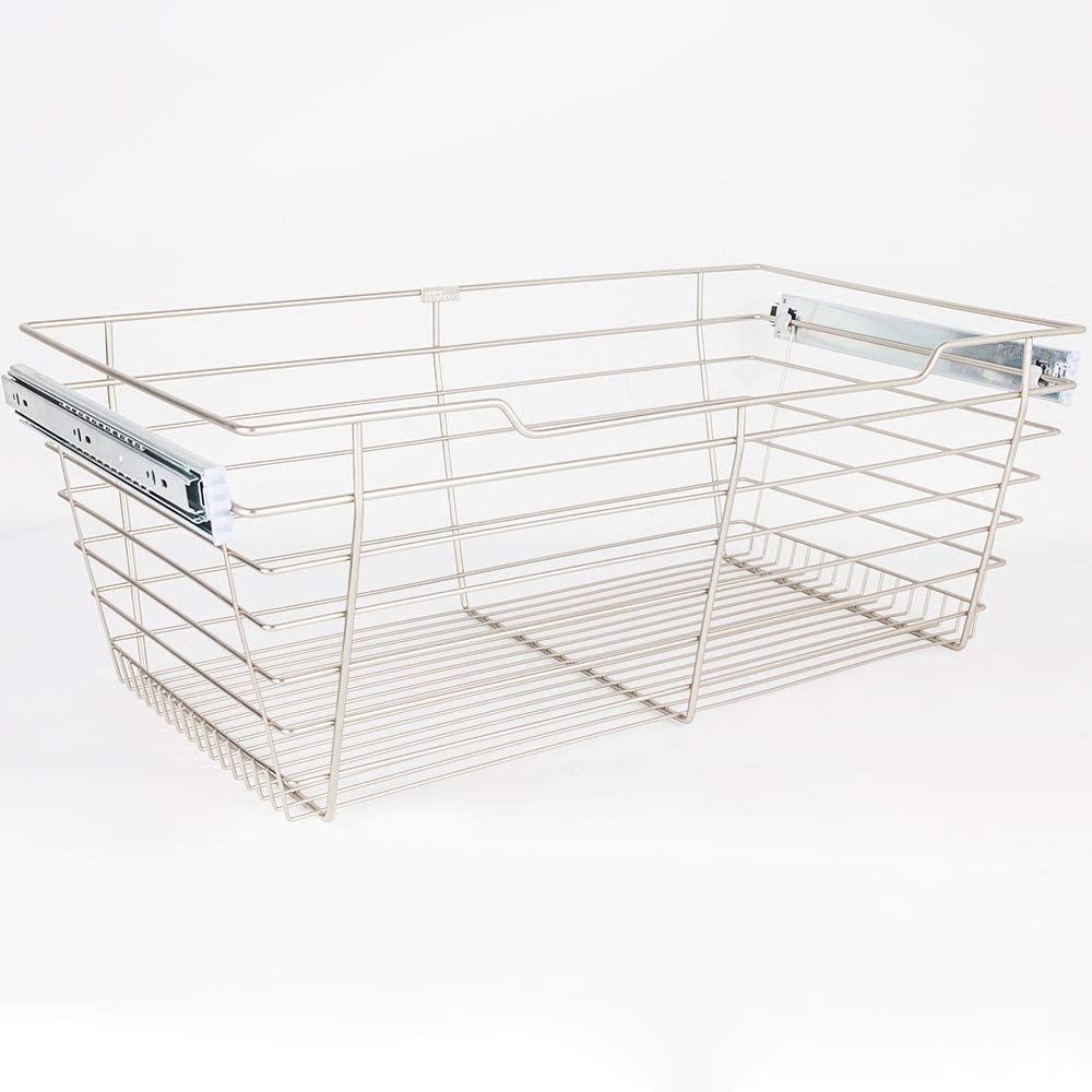 Hardware Resources POB1-162911SN Satin Nickel Closet Pullout Basket with Slides 16"D x 29"W x 11"H