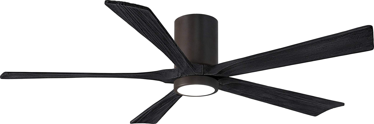 Matthews Fan IR5HLK-TB-BK-60 IR5HLK five-blade flush mount paddle fan in Textured Bronze finish with 60” solid matte black wood blades and integrated LED light kit.