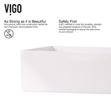 VIGO VGT944 13.88" L -21.25" W -10.38" H Handmade Countertop White Matte Stone Rectangle Vessel Bathroom Sink Set in Matte White Finish with Matte Black Waterfall Faucet and Pop Up Drain