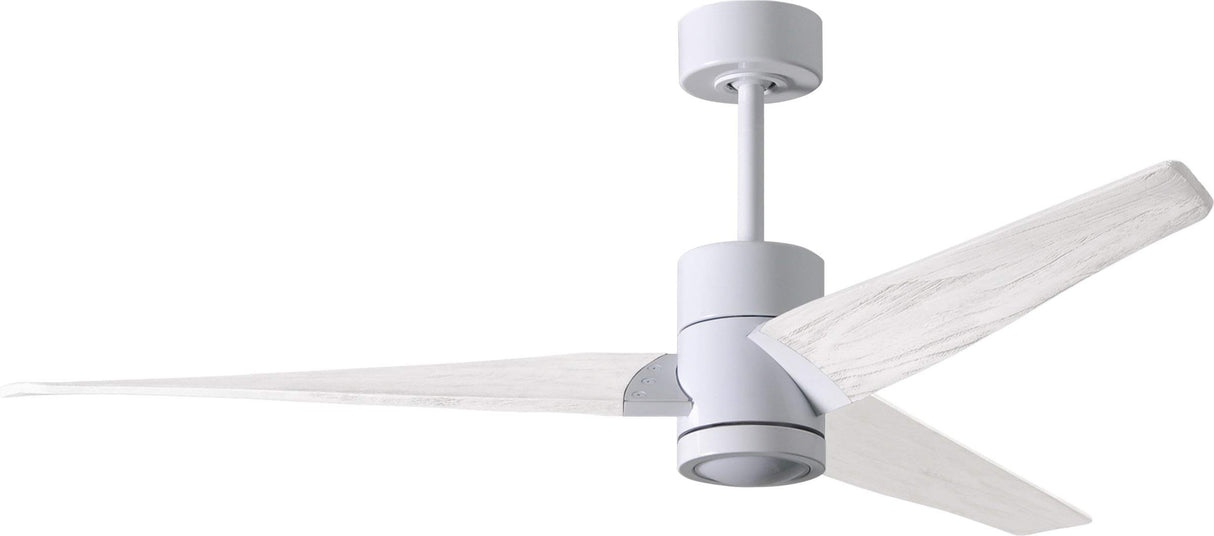 Matthews Fan SJ-WH-MWH-60 Super Janet three-blade ceiling fan in Gloss White finish with 60” solid matte white wood blades and dimmable LED light kit 