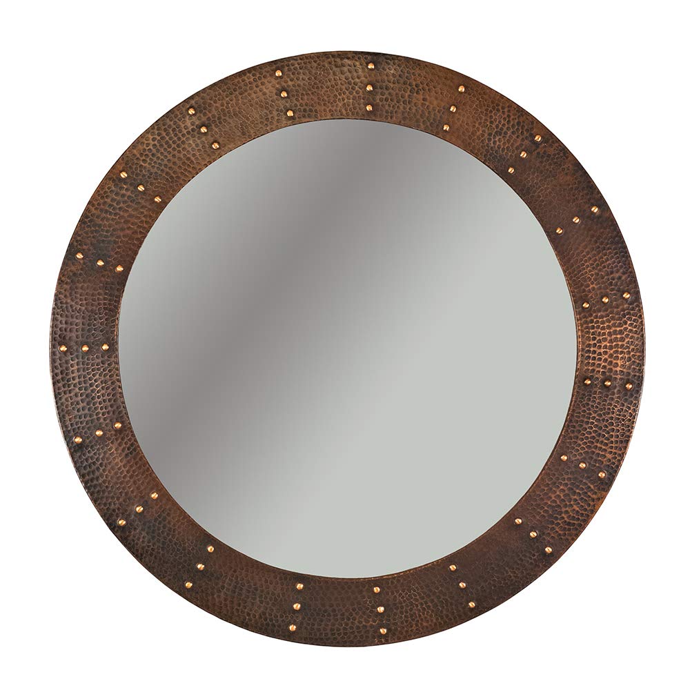 Premier Copper Products MFR3434-RI 34-Inch Hand Hammered Round Copper Mirror with Hand Forged Rivets