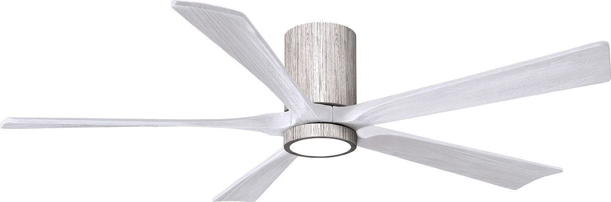 Matthews Fan IR5HLK-BW-MWH-60 IR5HLK five-blade flush mount paddle fan in Barn Wood finish with 60” solid matte white wood blades and integrated LED light kit.