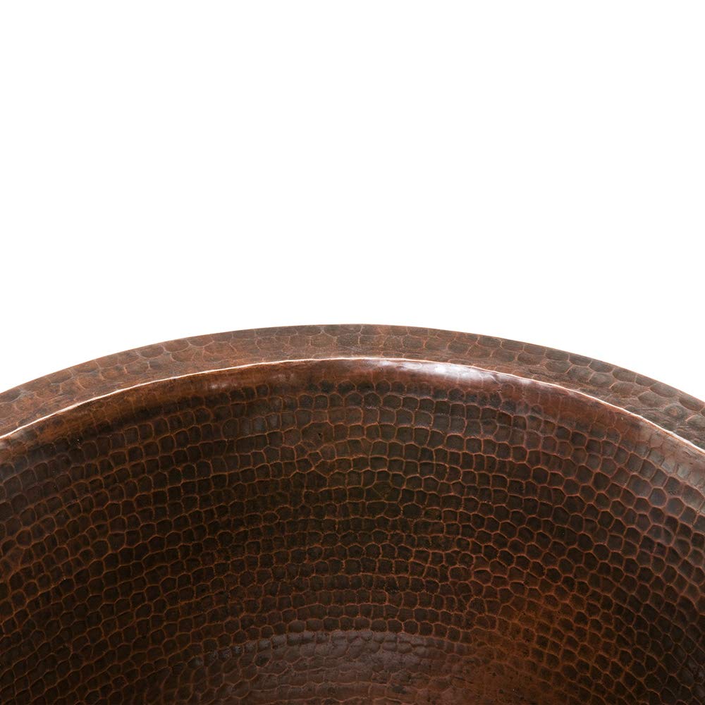 Premier Copper Products BR16DB2 16-Inch Universal Round Hammered Copper Bar Sink with 2-Inch Drain Size, Oil Rubbed Bronze